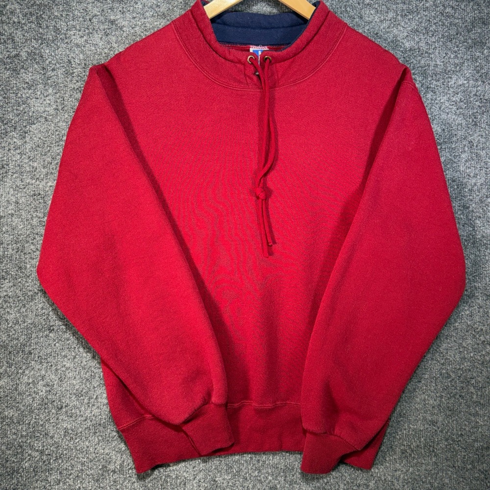 Russell Athletic Drawstring Mock Neck Sweatshirt Mens M Red Vintage USA Made 90s